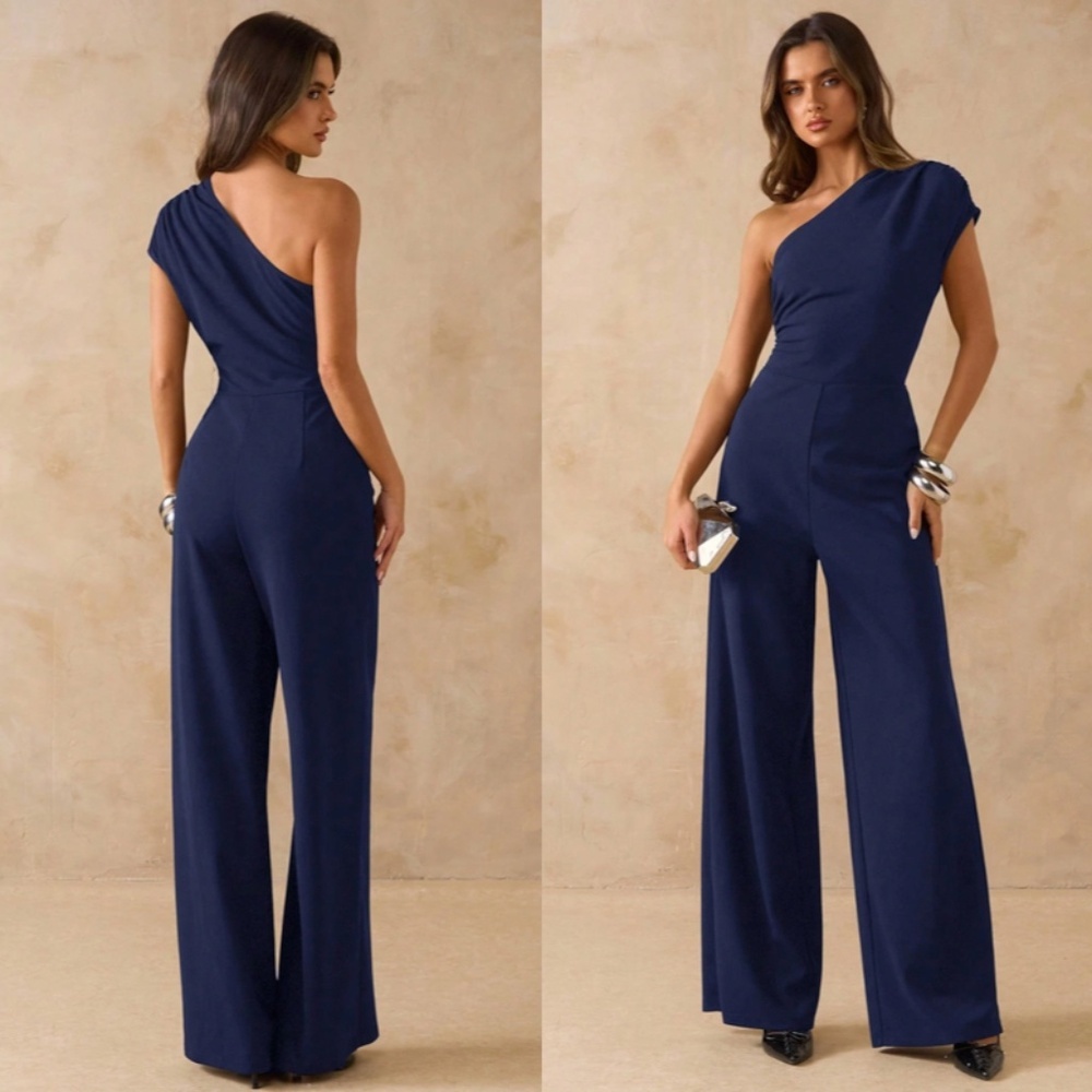 Navy Blue One Shoulder Jumpsuit